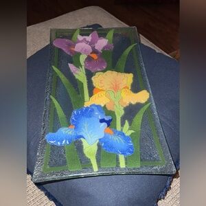 ‼️SOLD‼️Peggy Karr Fused Glass Iris Tray